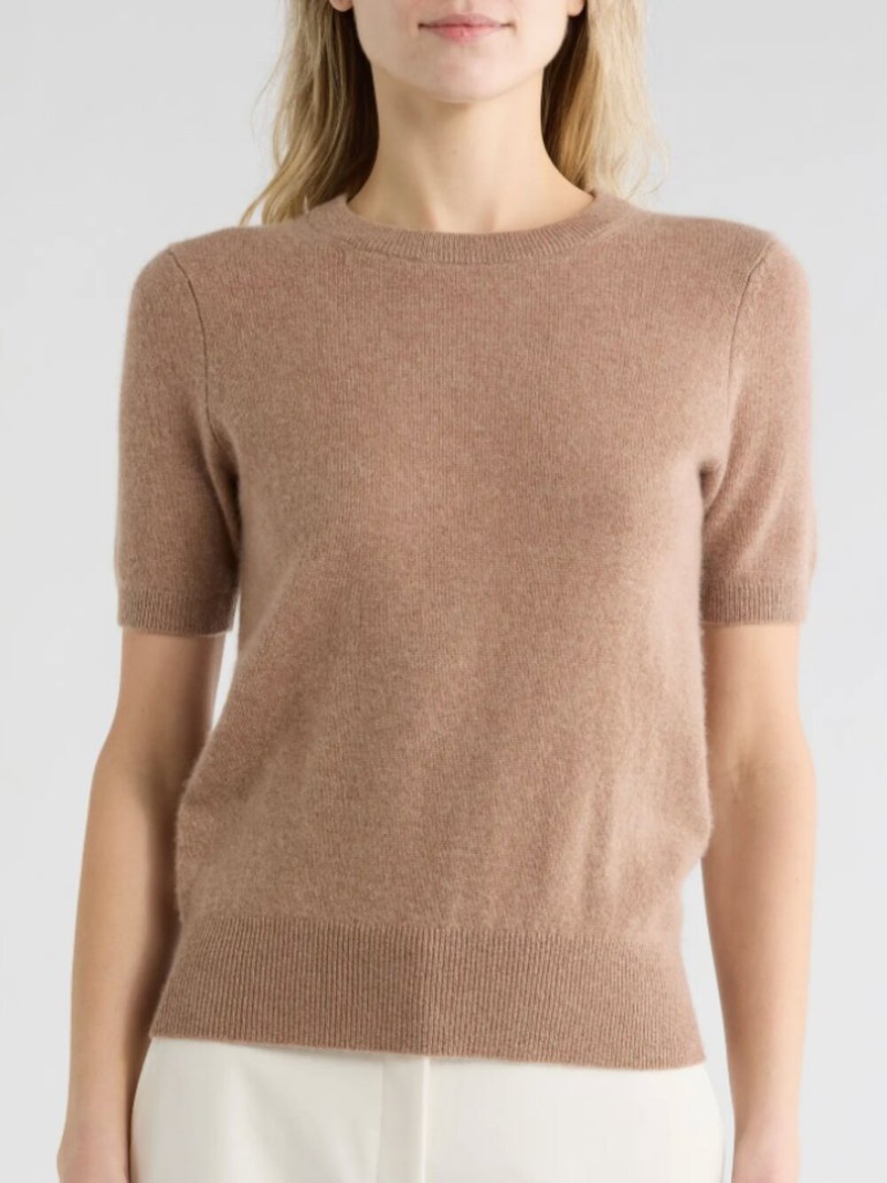 Vtg Country Shop 100% Cashmere Short Sleeve Sweater Camel CBK Aesthetic Size M
